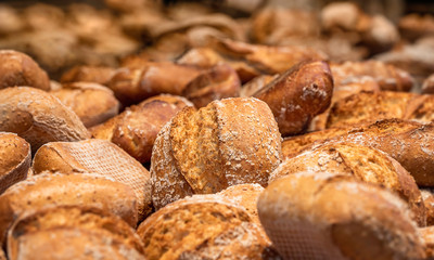 Fototapeta na wymiar Bread buns assortment. Sourdough bread rolls mix. Healthy food