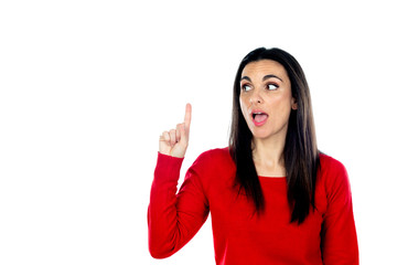 Attractive mature woman wearing red jersey