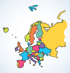 Europe. Continent with the contours of the countries. Vector drawing © Marina