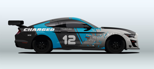 Muscle car in racing colors. Vector illustration.