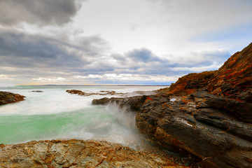 View of the rocky ocean shore