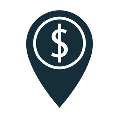 money dollar symbol in pointer location silhouette style