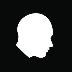 White silhouette of a male head. Flat illustration of face. Head icon