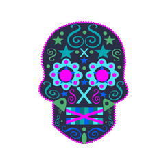 Skull icon flower blue color background vector
