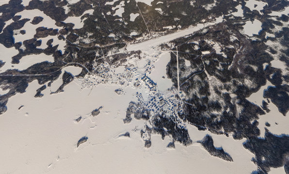 Aerial view of Solovetsky Islands in winter, Russia
