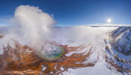 Aerial view of Grand Prismatic Spring, Yellowstone National Park, USA