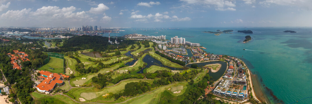 Panoramic aerial view of Sentosa Island, Singapore