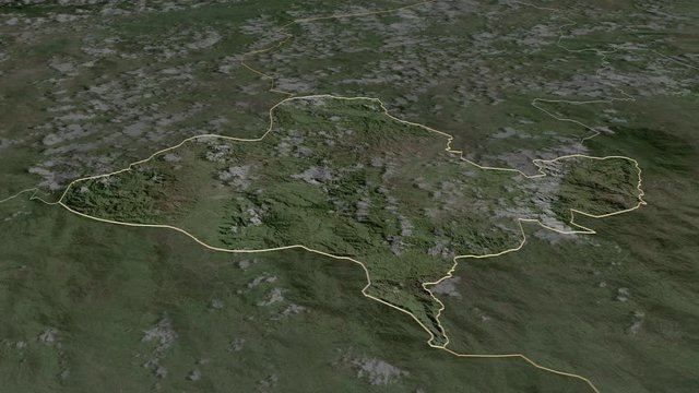 Ocotepeque, department with its capital, zoomed and extruded on the satellite map of Honduras in the conformal Stereographic projection. Animation 3D