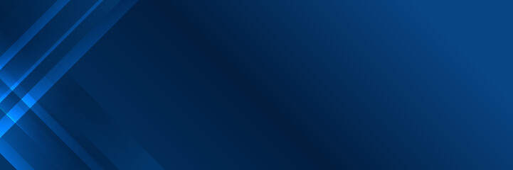 High contrast blue and dark blue glossy stripes. Abstract tech graphic banner design. Vector corporate background for wide banner
