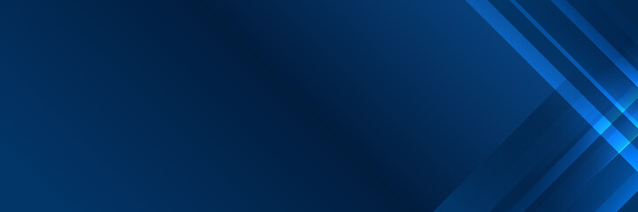High contrast blue and dark blue glossy stripes. Abstract tech graphic banner design. Vector corporate background for wide banner
