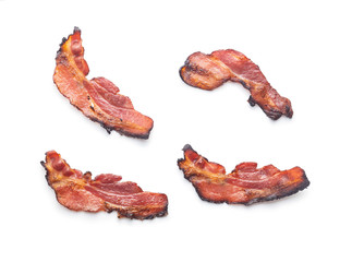 Fried bacon. Sliced roasted bacon.