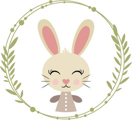 Round floral illustration with cute bunny