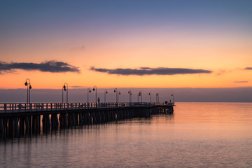 Sunrise at the pier in Orłowo in Gdynia