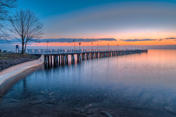 Sunrise at the pier in Orłowo in Gdynia