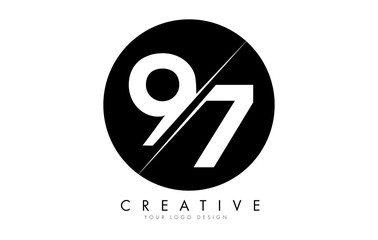 97 9 7 Number Logo Design with a Creative Cut and Black Circle Background. - obrazy, fototapety, plakaty