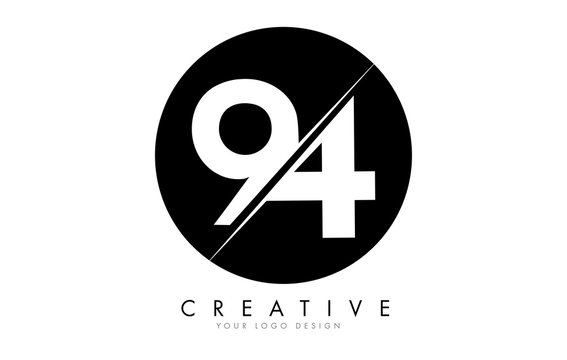 94 9 4 Number Logo Design with a Creative Cut and Black Circle Background.