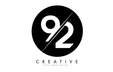 92 9 2 Number Logo Design with a Creative Cut and Black Circle Background.