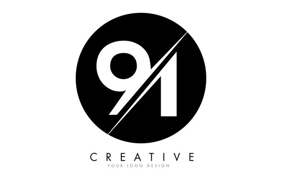 91 9 1 Number Logo Design with a Creative Cut and Black Circle Background.
