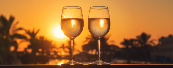 Drink wine by the sea. Selective focus. © yanadjan