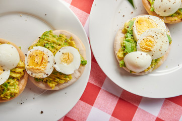 Cutted boil eggs on breakfast