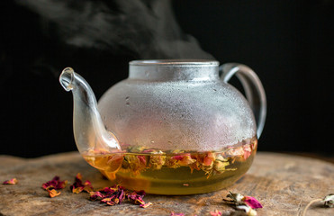 Brewed rose petal and vanilla infused tea