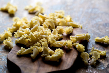 Tilt shift view of campanelle pasta