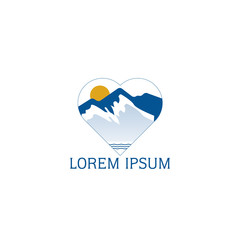 Love Mountains Lake and sun illustration logo vector design.