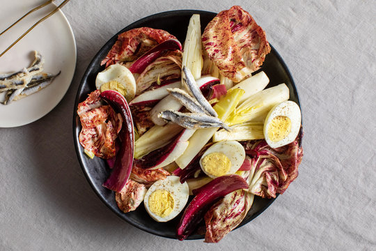 Directly above view of endive salad in plate
