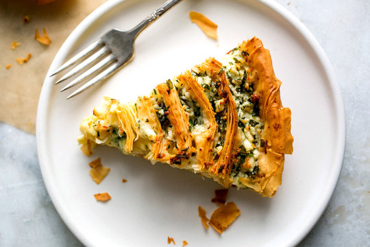 View of phyllo with feta and herb