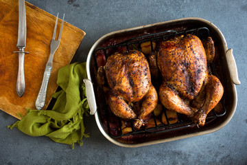 Directly above view of roasted chicken