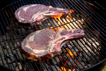 View of grilled bone in ribeye