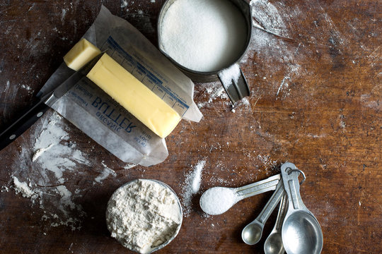 Directly above view of baking ingredients