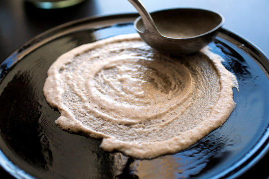 Close up view of preparing dosa