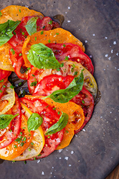 Close up view of tomato carpaccio