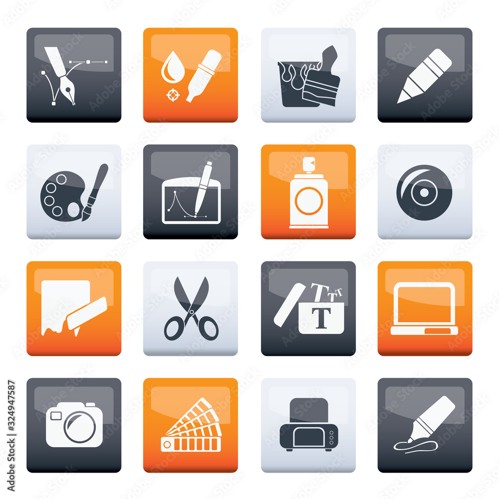 Fototapete graphic and web design icons over color background - vector icon set