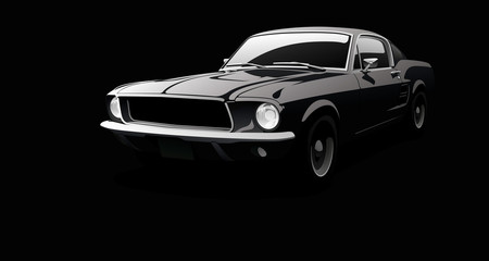 Muscle car in black environment. 