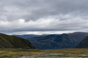 Fototapeta na wymiar Mountain epic clouds view autumn Norway landscape
