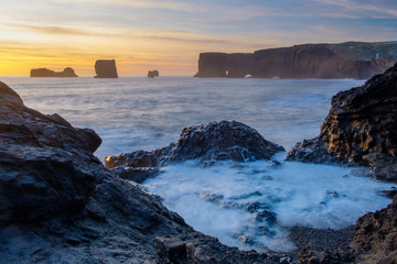 Iceland: spectacular golden hour sunset at Dyrhólaey