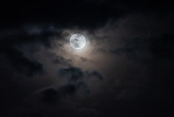 Fototapeta na wymiar Full moon, between the clouds of winter!