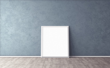 White poster on floor with blank frame mockup for you design. Layout mockup good use for your design preview.