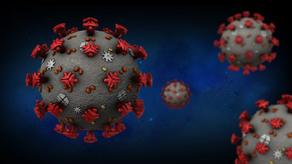 Coronavirus blue - 3D coronavirus in a black background - illustration