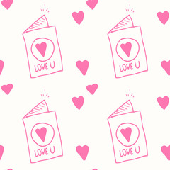 Seamless vector pattern background from cards for Valentine's day and hearts.