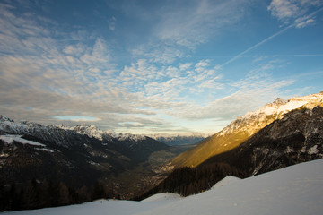 Stubai valley in the alps on a beatiful winter day