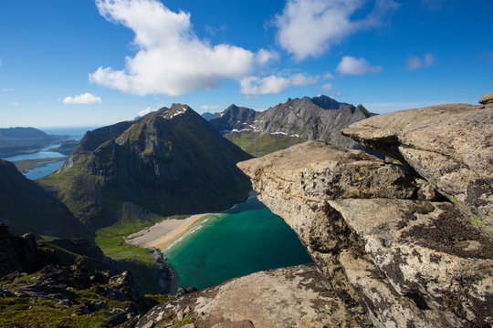 Rock spur at ryten peak on the lofoten, norway