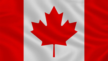 Flag of Canada. Realistic waving flag 3D render illustration with highly detailed fabric texture.