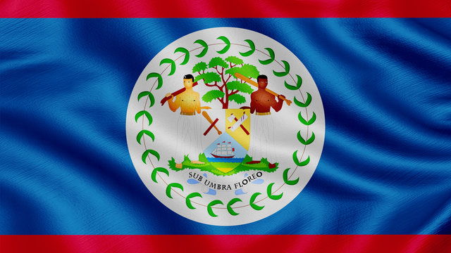 Flag of Belize. Realistic waving flag 3D render illustration with highly detailed fabric texture.