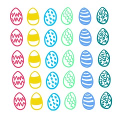 pattern watercolor easter colored eggs set, red. yellow. blue. green, emerald