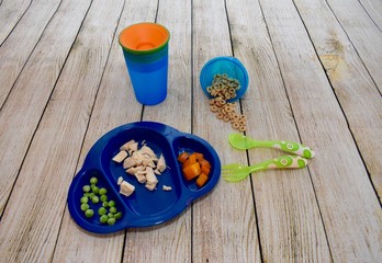 Healthy and organic baby and toddler food prepared for family dinner