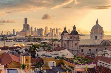 Cartagena skyline at sunset - obrazy, fototapety, plakaty