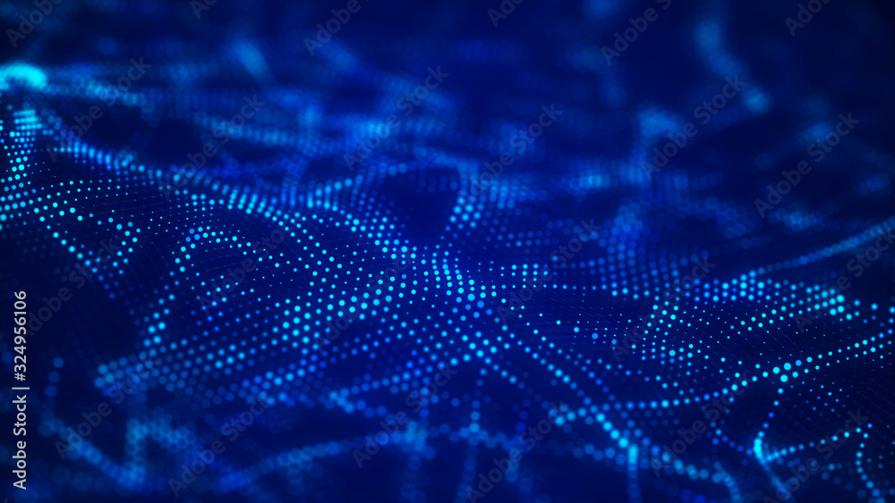 Poster Abstract technology background. Artificial intelligence. Science background. Big data visualization. 3D rendering.